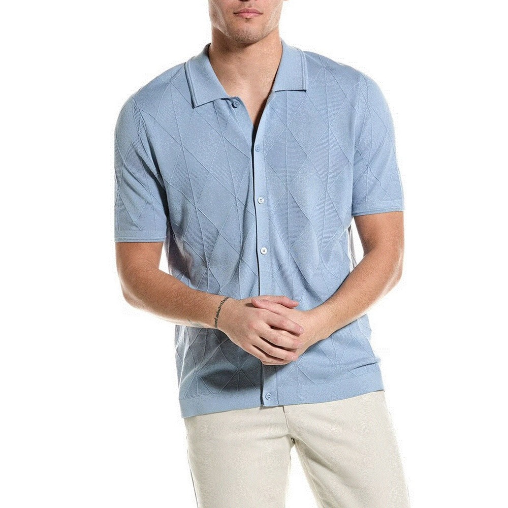 MAGASCHONI Man Blue Knit Button Down Sweater Shirt Mens Medium GM40116M NEW